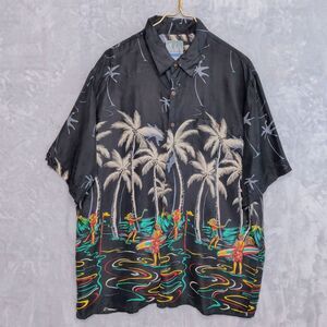 SILK TRADERS Black Silk Hawaiian Shirt Size L Surfing Golf Tropical Travel